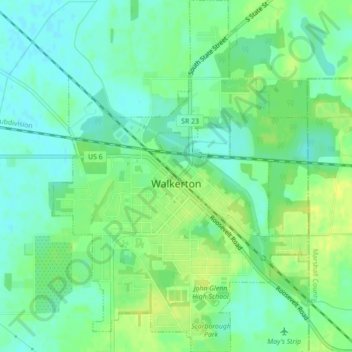 Walkerton topographic map, elevation, terrain