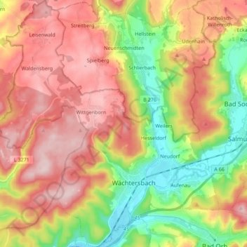 Wächtersbach topographic map, elevation, terrain