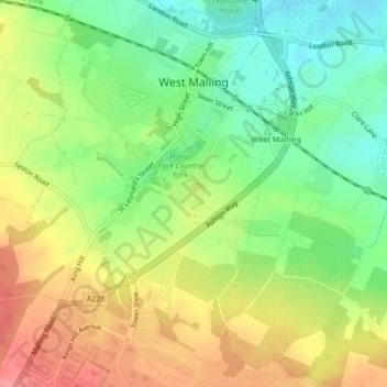 West Malling topographic map, elevation, terrain