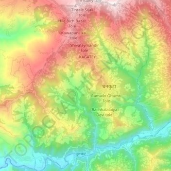 Dhankuta topographic map, elevation, terrain