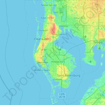 Pinellas County topographic map, elevation, terrain