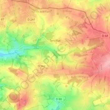 Tercillat topographic map, elevation, terrain