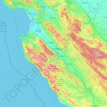 Monterey County topographic map, elevation, terrain