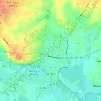 St. Ives topographic map, elevation, terrain