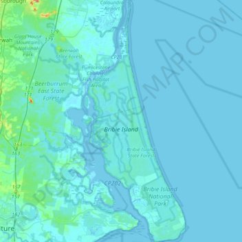 Bribie Island topographic map, elevation, terrain