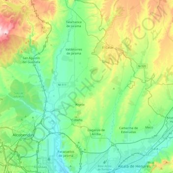 Cuenca del Medio Jarama topographic map, elevation, terrain