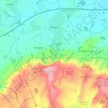 Uffington topographic map, elevation, terrain