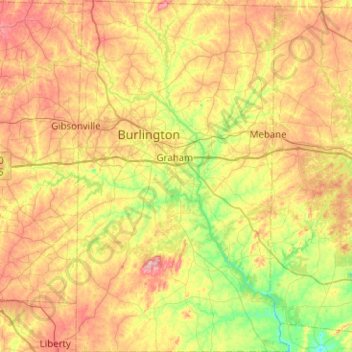 Alamance County topographic map, elevation, terrain