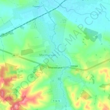 Mostyska topographic map, elevation, terrain