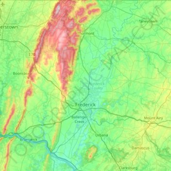 Frederick County topographic map, elevation, terrain