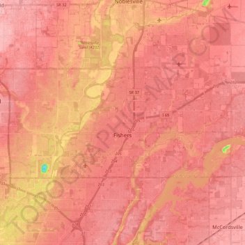 Fishers topographic map, elevation, terrain