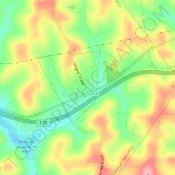 Claysville topographic map, elevation, terrain