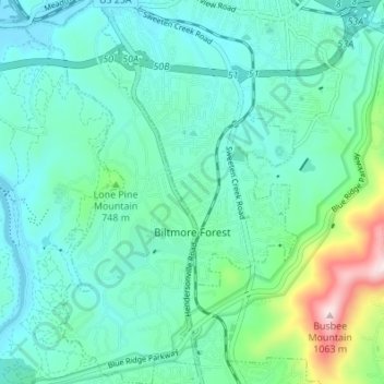 Biltmore Forest topographic map, elevation, terrain