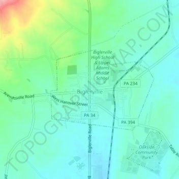 Biglerville topographic map, elevation, terrain