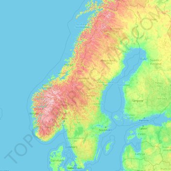 Sweden topographic map, elevation, terrain