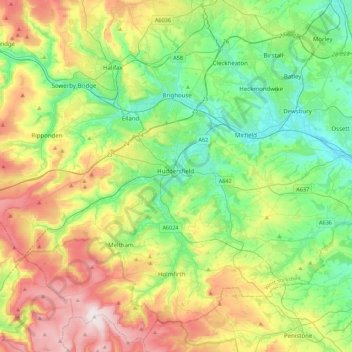 Kirklees topographic map, elevation, terrain