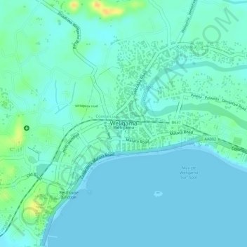 Weligama topographic map, elevation, terrain