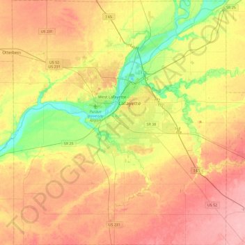 Tippecanoe County topographic map, elevation, terrain