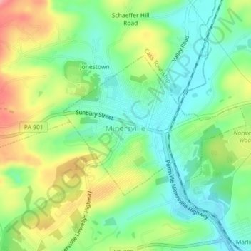 Minersville topographic map, elevation, terrain