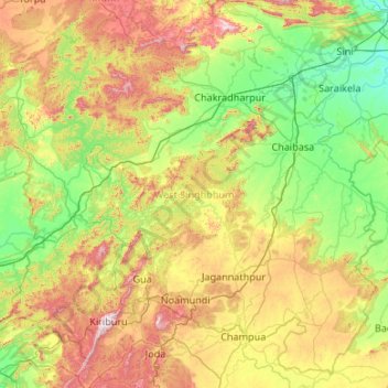 West Singhbhum topographic map, elevation, terrain