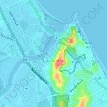 Currumbin topographic map, elevation, terrain