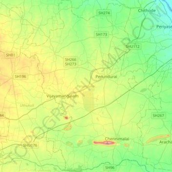 Perundurai topographic map, elevation, terrain