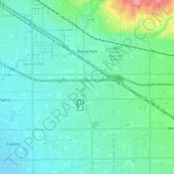 Buena Park topographic map, elevation, terrain
