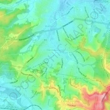 Elermore Vale topographic map, elevation, terrain