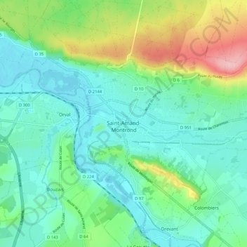 Saint-Amand-Montrond topographic map, elevation, terrain