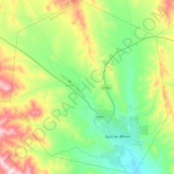Bulgan topographic map, elevation, terrain