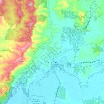 Yarra Glen topographic map, elevation, terrain