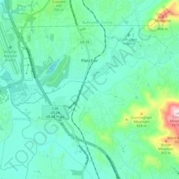 Fletcher topographic map, elevation, terrain