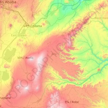 Arsi topographic map, elevation, terrain