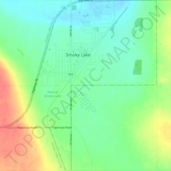 Town of Smoky Lake topographic map, elevation, terrain