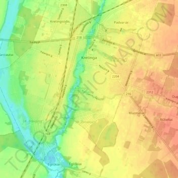 Kretinga topographic map, elevation, terrain