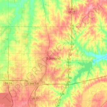 Edmond topographic map, elevation, terrain