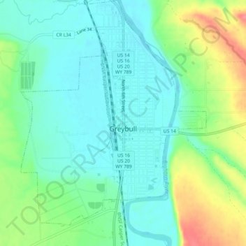 Greybull topographic map, elevation, terrain
