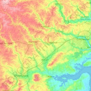 River Blackwater topographic map, elevation, terrain