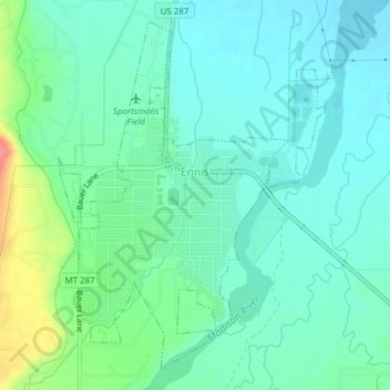 Ennis topographic map, elevation, terrain