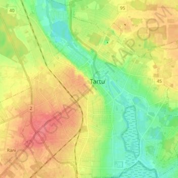Tartu topographic map, elevation, terrain