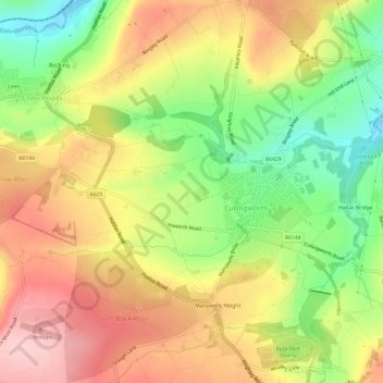 Cullingworth topographic map, elevation, terrain