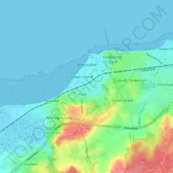 Whitstable topographic map, elevation, terrain