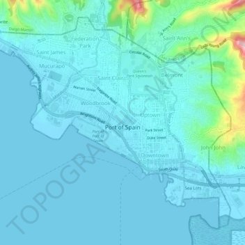 Port of Spain topographic map, elevation, terrain