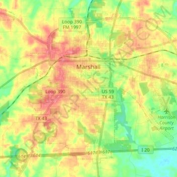 Marshall topographic map, elevation, terrain