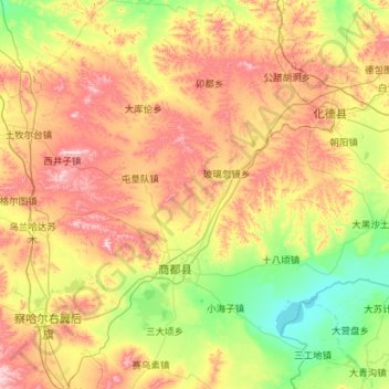 商都县 topographic map, elevation, terrain