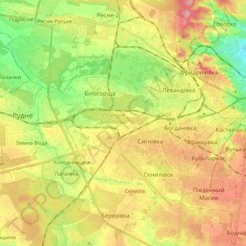 Зализничный район topographic map, elevation, terrain