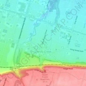 Stoney Creek topographic map, elevation, terrain