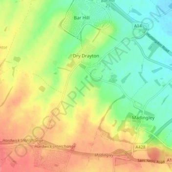 Dry Drayton topographic map, elevation, terrain