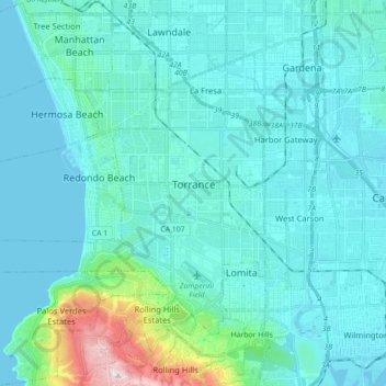 Torrance topographic map, elevation, terrain