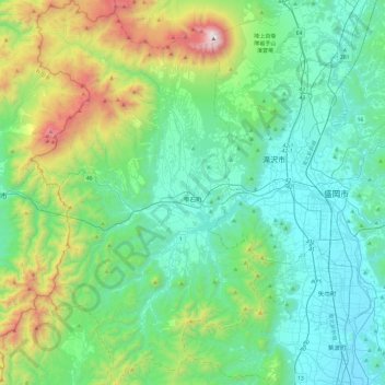 雫石町 topographic map, elevation, terrain